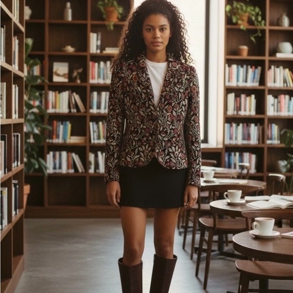 Peruvian Connection Kashmiri Floral Jacquard Knit Jacket Blazer XS Prima Cotton - Picture 2 of 11